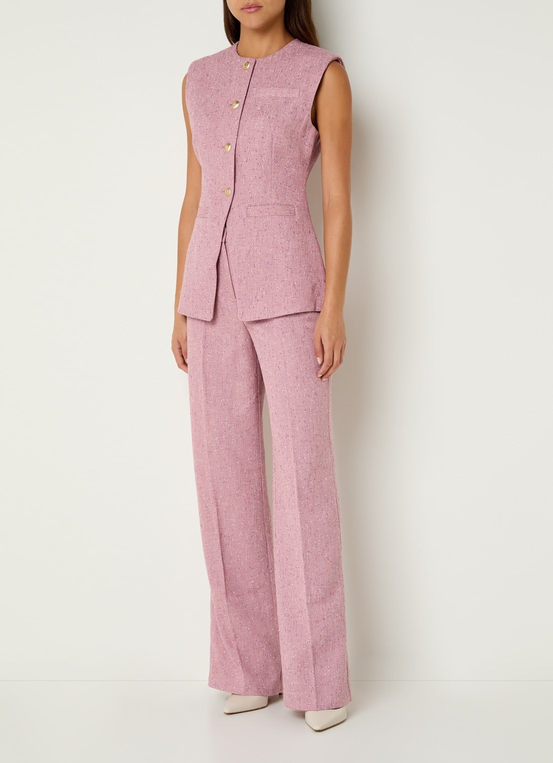 NIKKIE Reza gilet met tweed-look - voorkant 4 roze