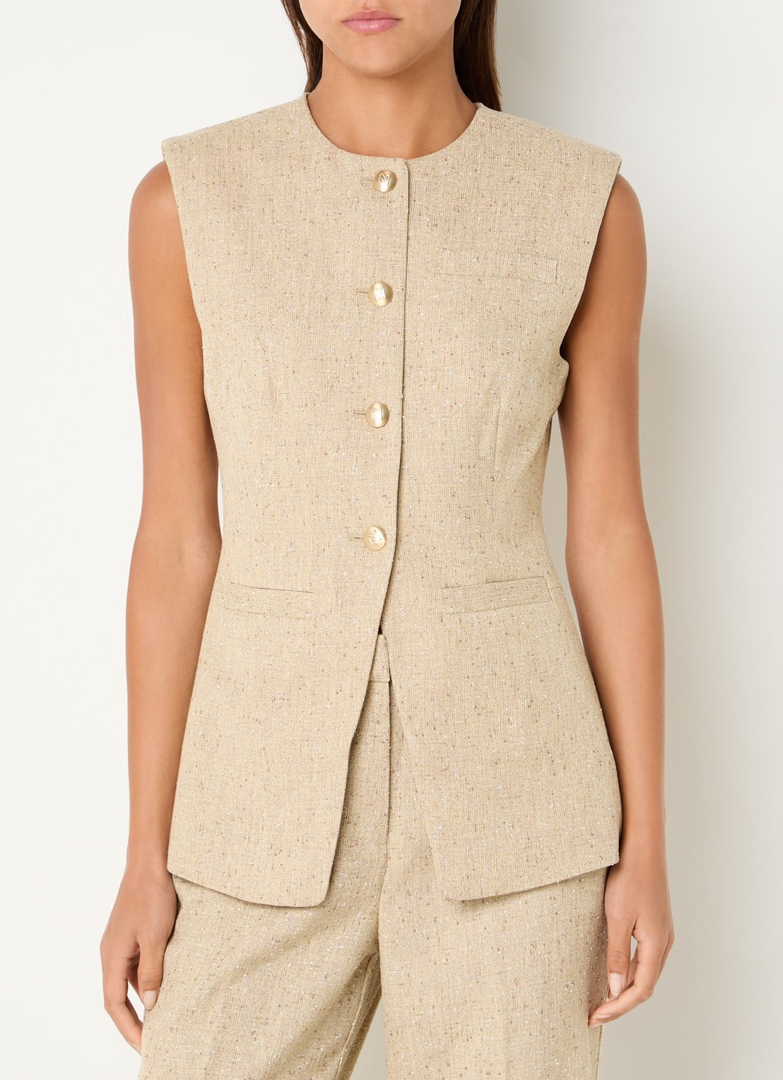 NIKKIE Reza gilet met tweed-look - detail 3 beige
