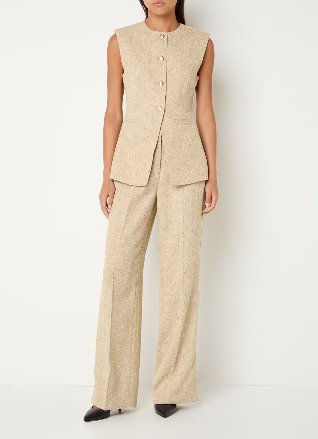 NIKKIE Reza gilet met tweed-look - voorkant 2 beige