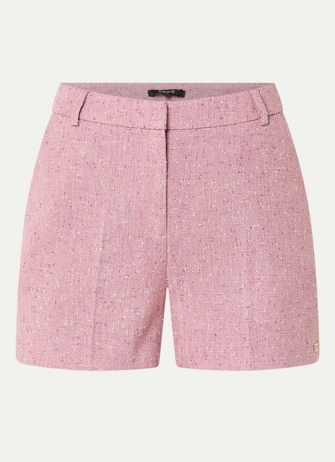 NIKKIE Reza high waist straight fit korte broek met strass - voorkant 2 roze
