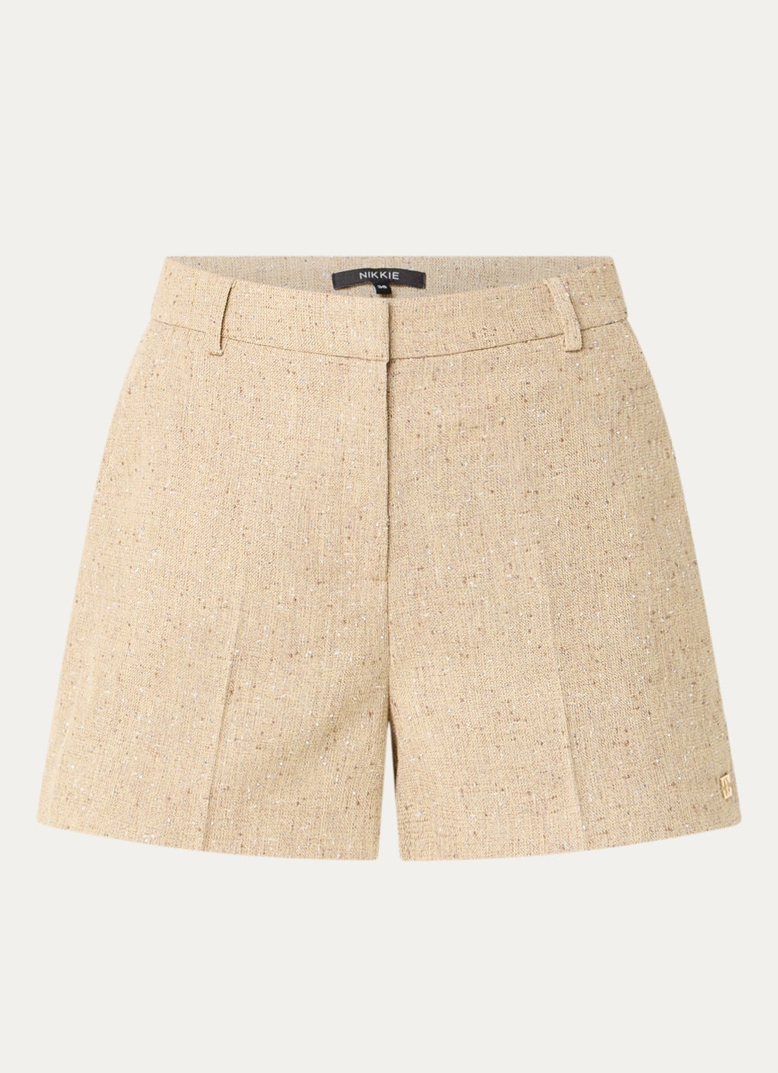 NIKKIE Reza high waist straight fit korte broek met strass - voorkant 2 beige
