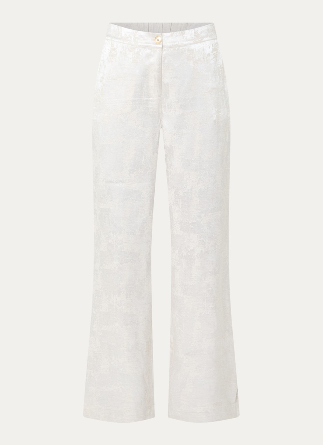NIKKIE Rialto high waist straight fit pantalon met jacquard dessin - voorkant 2 gebroken wit
