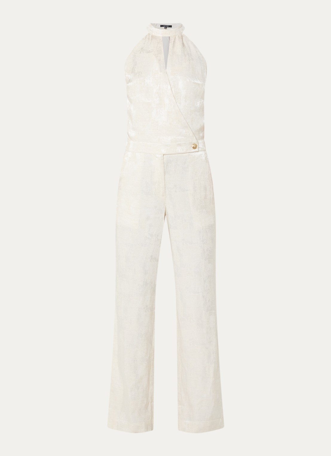 NIKKIE Rialto straight fit jumpsuit met jacquard dessin - voorkant 2 creme