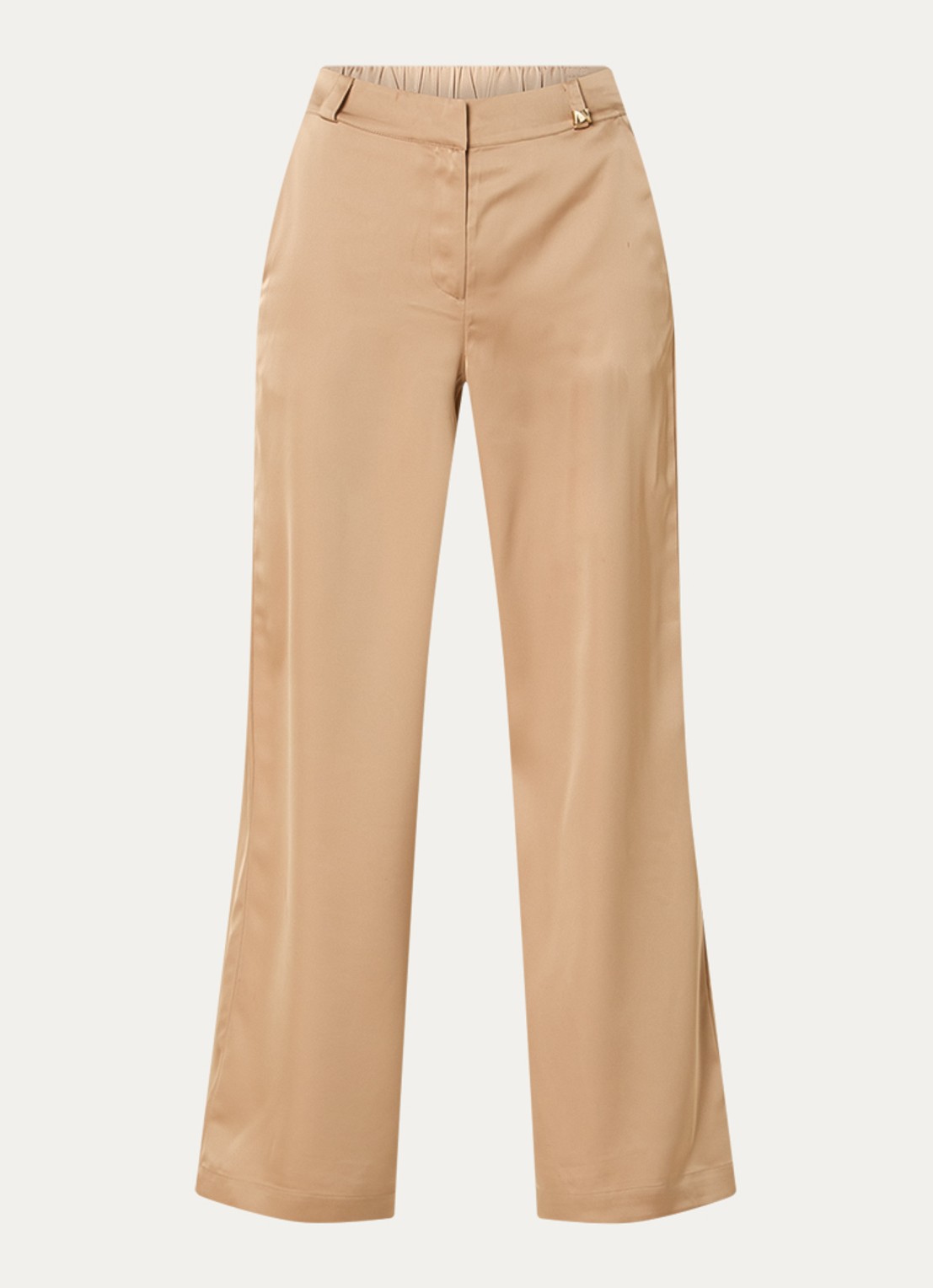 NIKKIE Ribe high waist wide fit pantalon van satijn met steekzakken - voorkant 2 camel