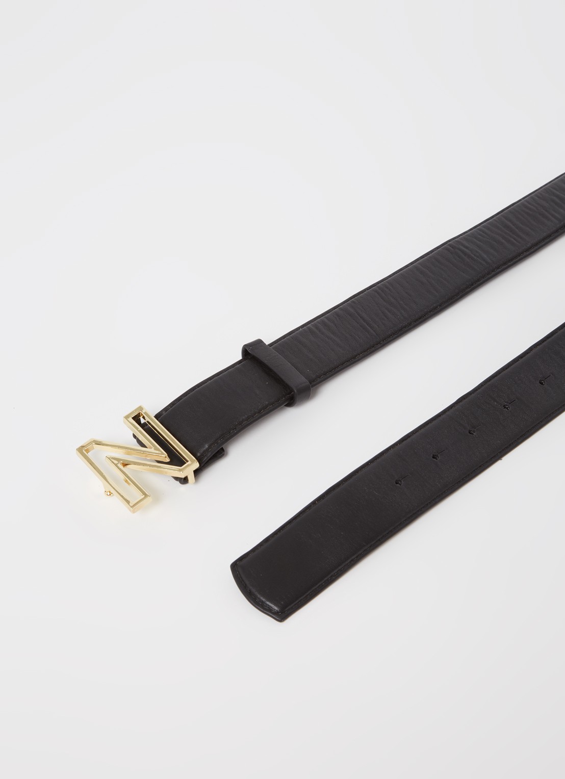 NIKKIE Riem van leer met logo - detail 2 zwart