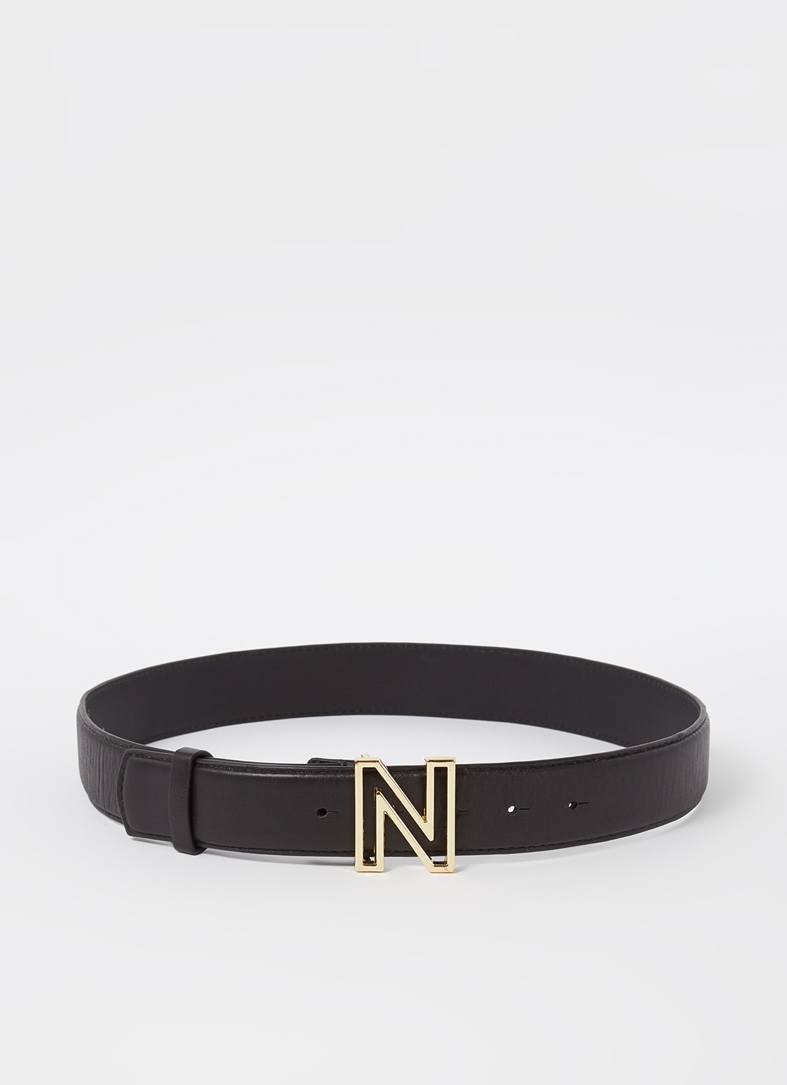 NIKKIE Riem van leer met logo - voorkant zwart