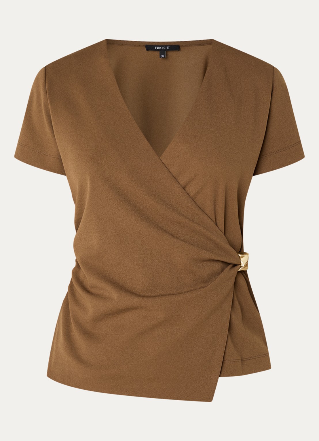 NIKKIE Rimini top met V-hals - voorkant 3 cognac