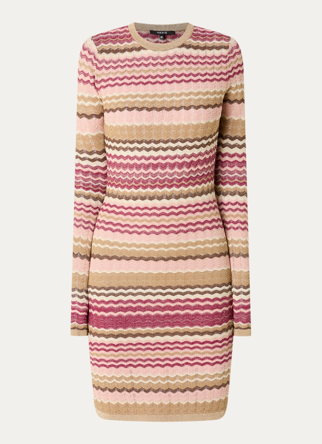 NIKKIE Rio midi jurk met metallic finish - voorkant bordeauxrood