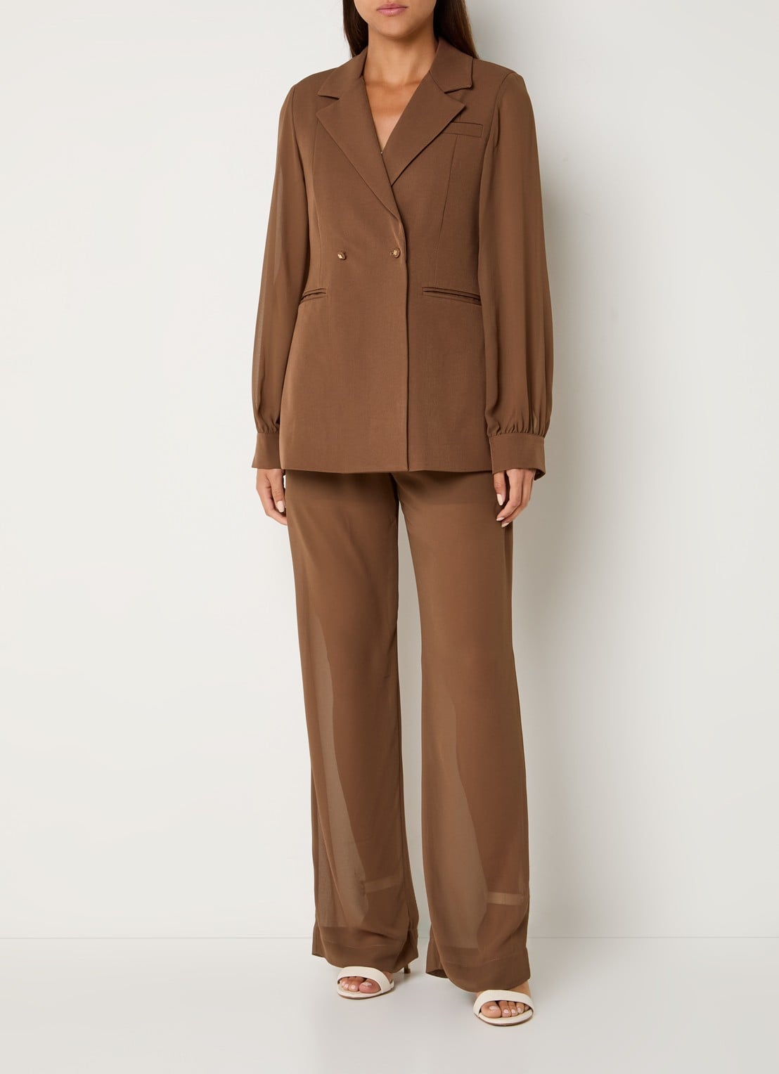 NIKKIE Rioverde high waist straight fit pantalon van mesh - voorkant 4 bruin