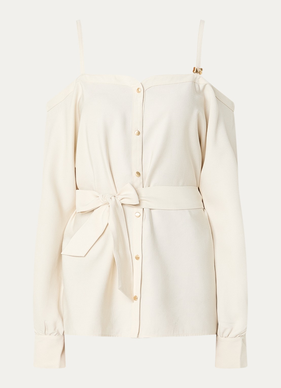 NIKKIE Riva blouse met strikceintuur - voorkant creme