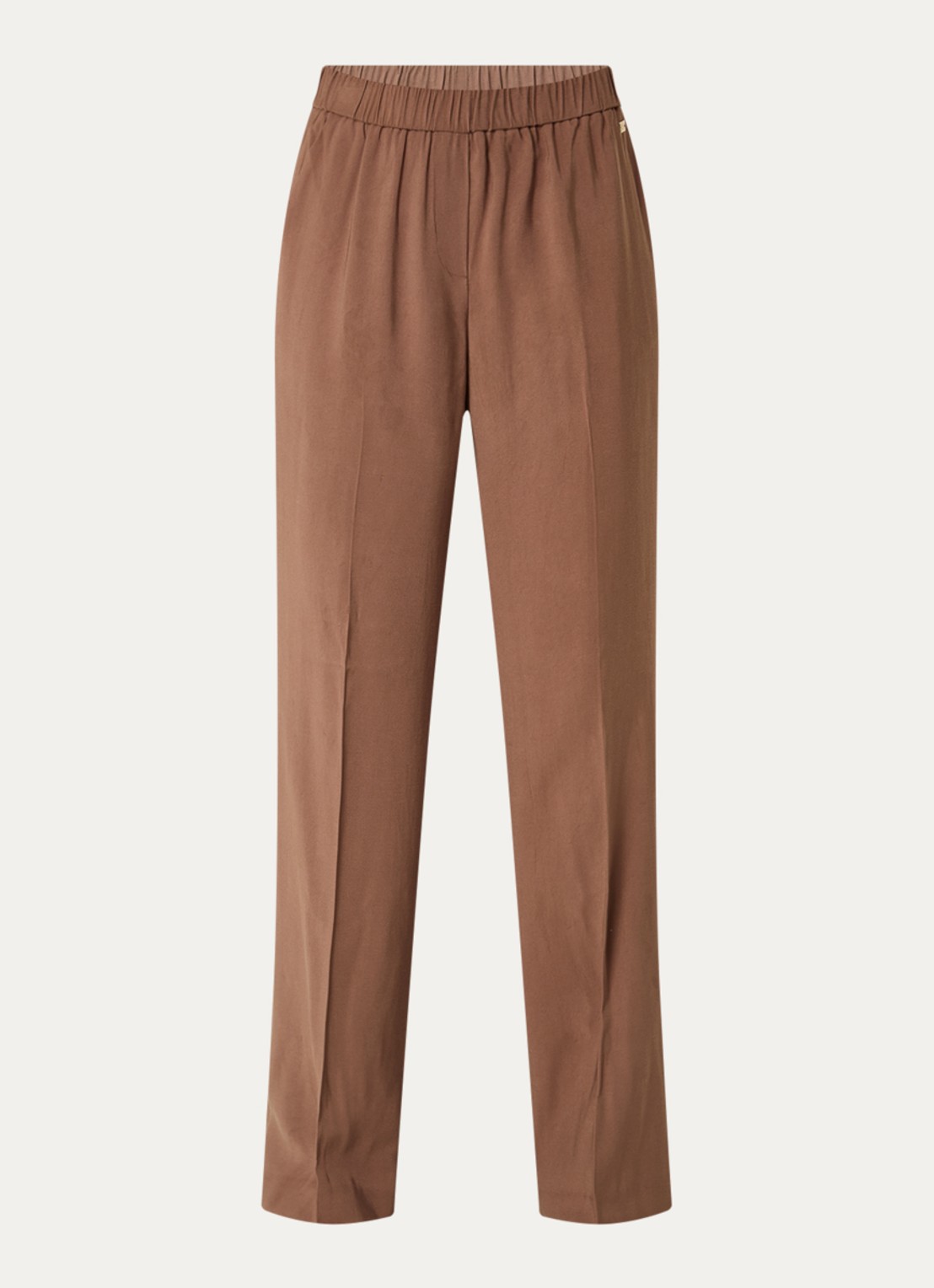 NIKKIE Riva mid waist straight fit pantalon met persplooi en steekzakken - voorkant 2 bruin