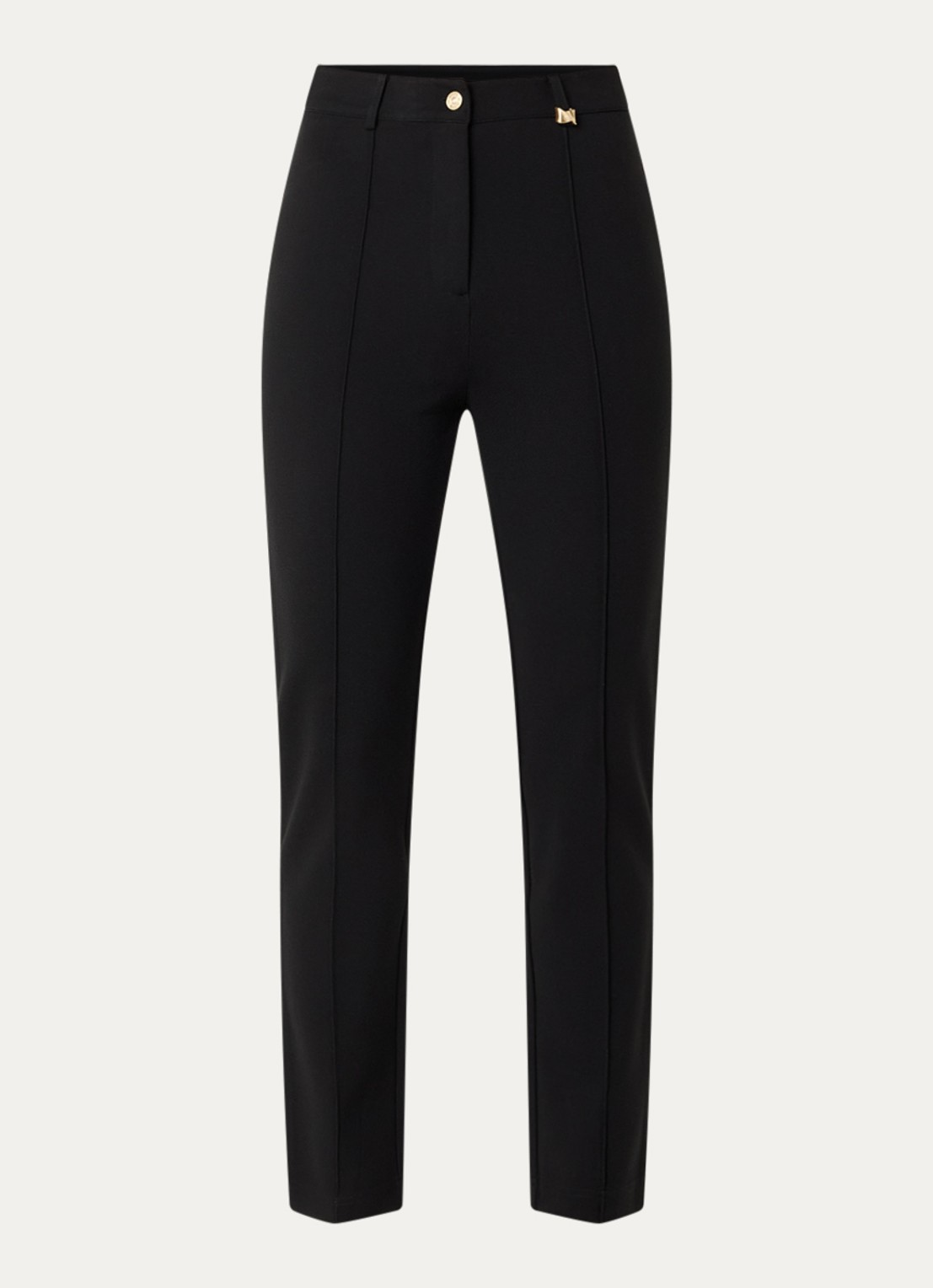 NIKKIE Rivello high waist slim fit pantalon van jersey met siernaad  - voorkant zwart