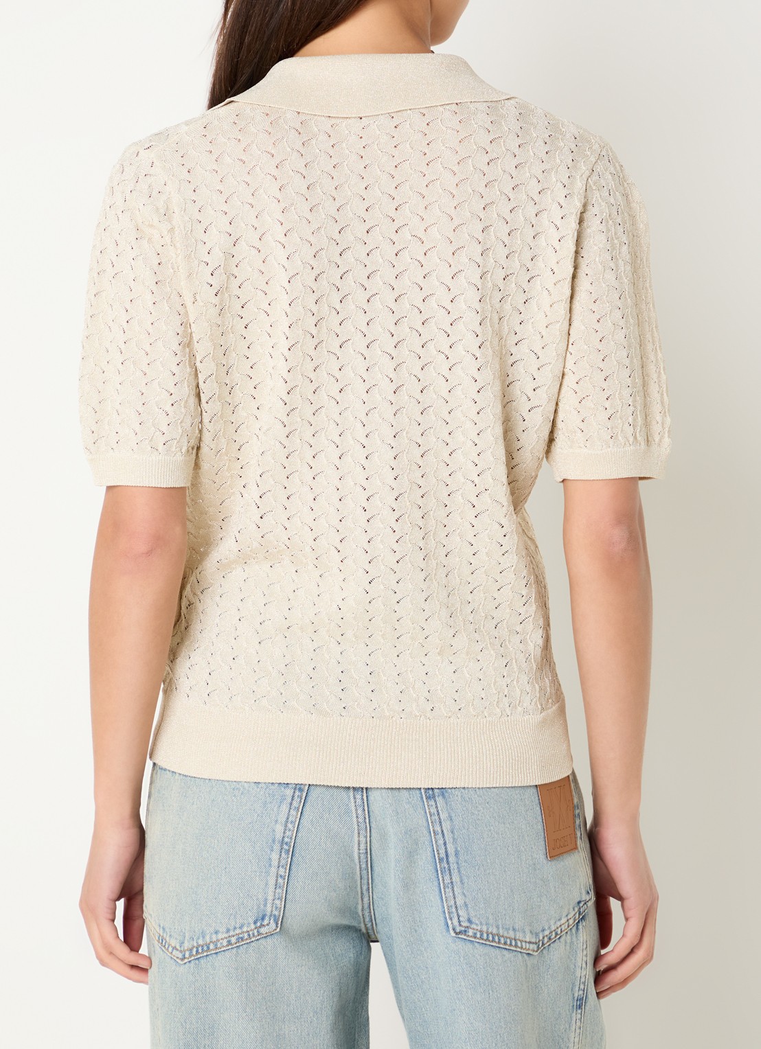 NIKKIE Rouen top met lurex en opengewerkt dessin - achterkant 3 beige