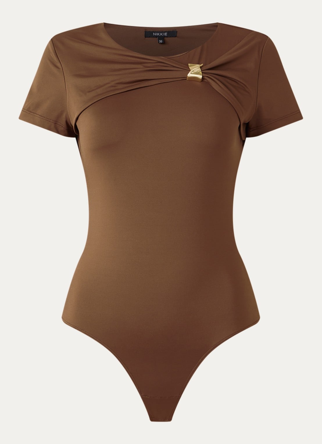 NIKKIE Rubio body top met gedrapeerd detail - voorkant 2 hazelnootbruin