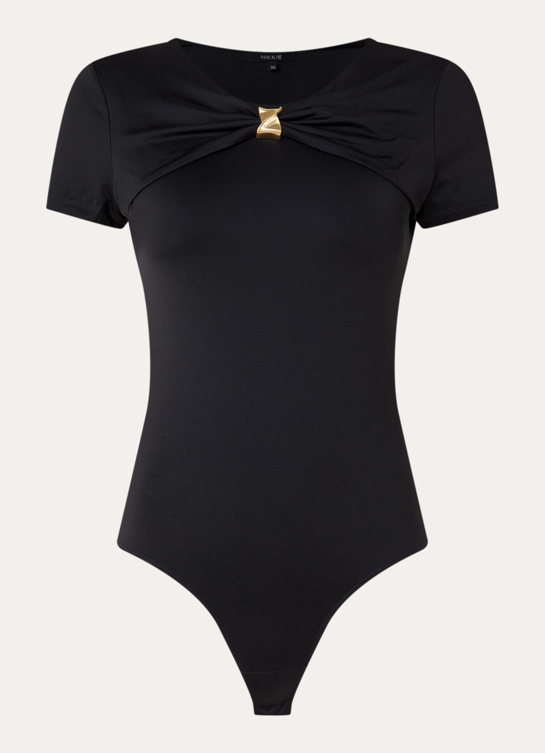 NIKKIE Rubio body top met gedrapeerd detail - voorkant 2 zwart