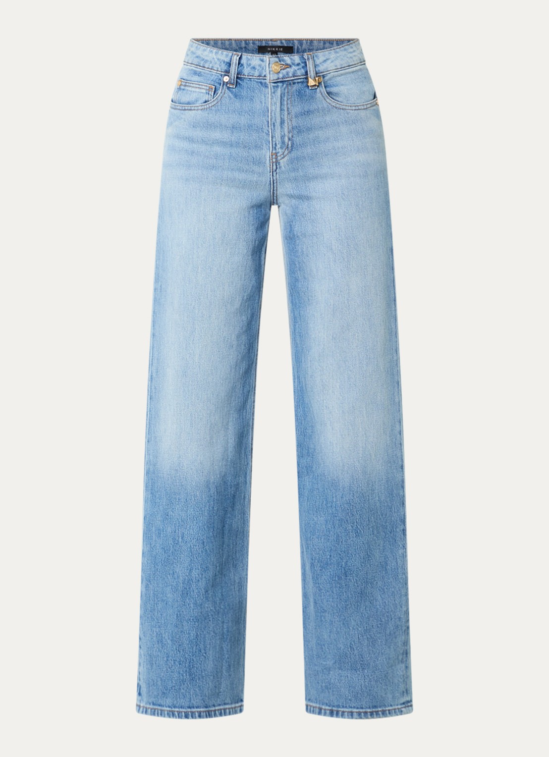 NIKKIE Rubis high waist straight leg jeans met lichte wassing - voorkant 4 indigo