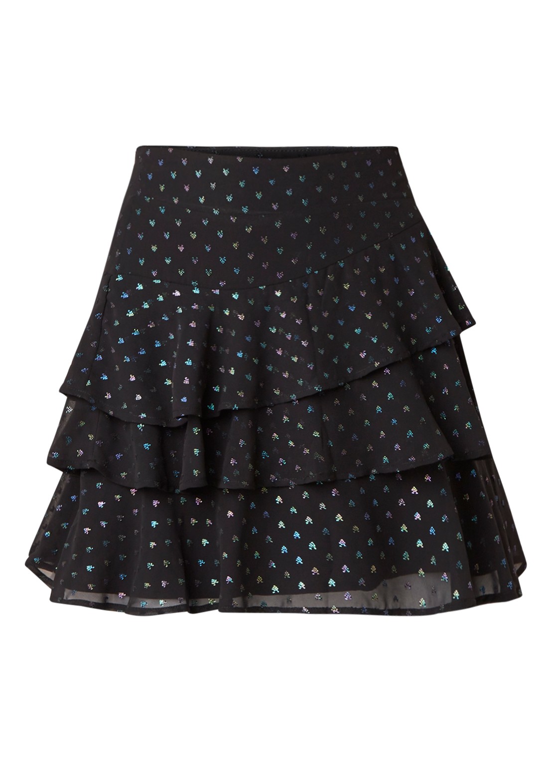 NIKKIE Sassy strokenrok met metallic dessin - voorkant 2 zwart