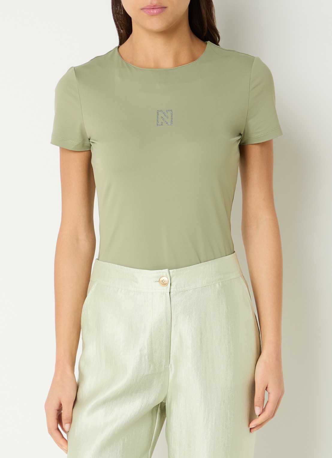 NIKKIE T-shirt met logo en strass - detail 3 olijfgroen