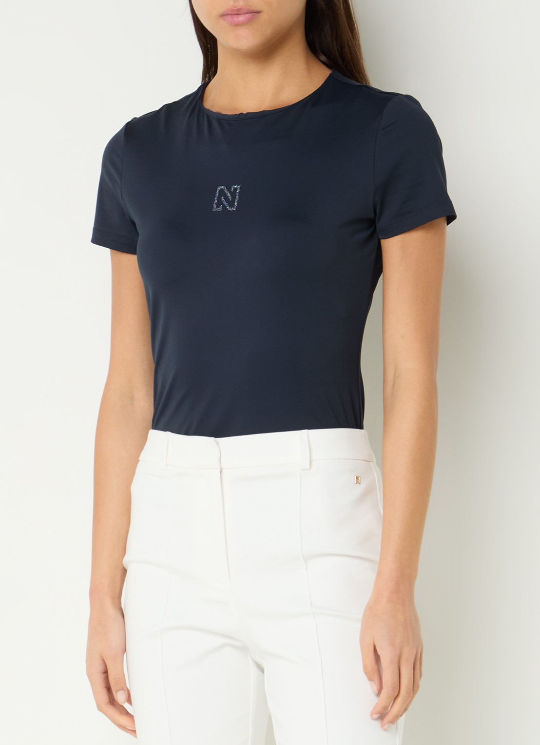 NIKKIE T-shirt met logo en strass - detail donkerblauw