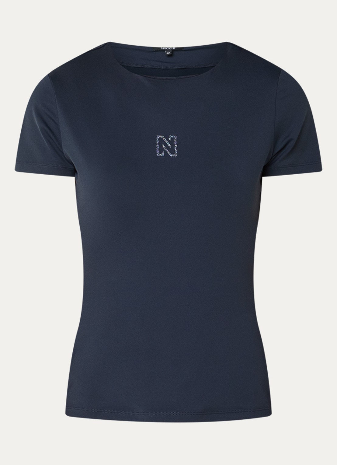 NIKKIE T-shirt met logo en strass - voorkant 2 donkerblauw