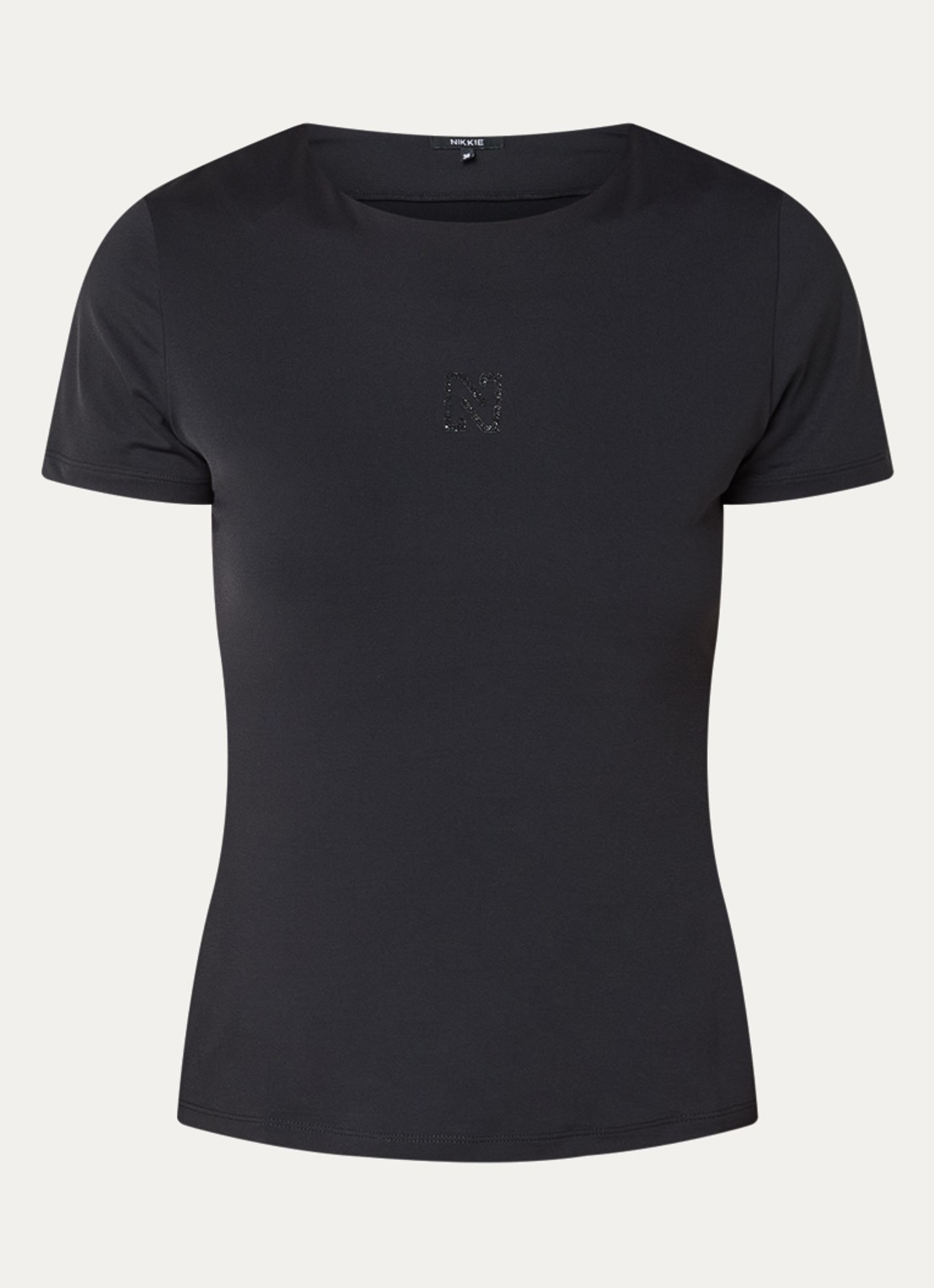NIKKIE T-shirt met logo en strass - voorkant 3 zwart