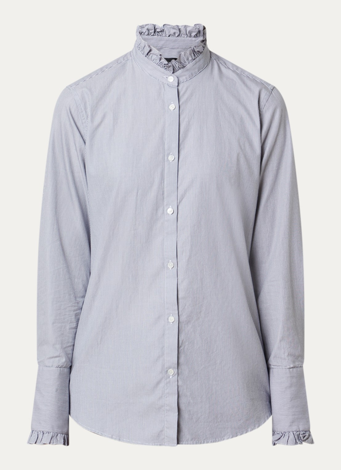 Nili Lotan Elio blouse met opstaande kraag en ruches - voorkant lichtblauw