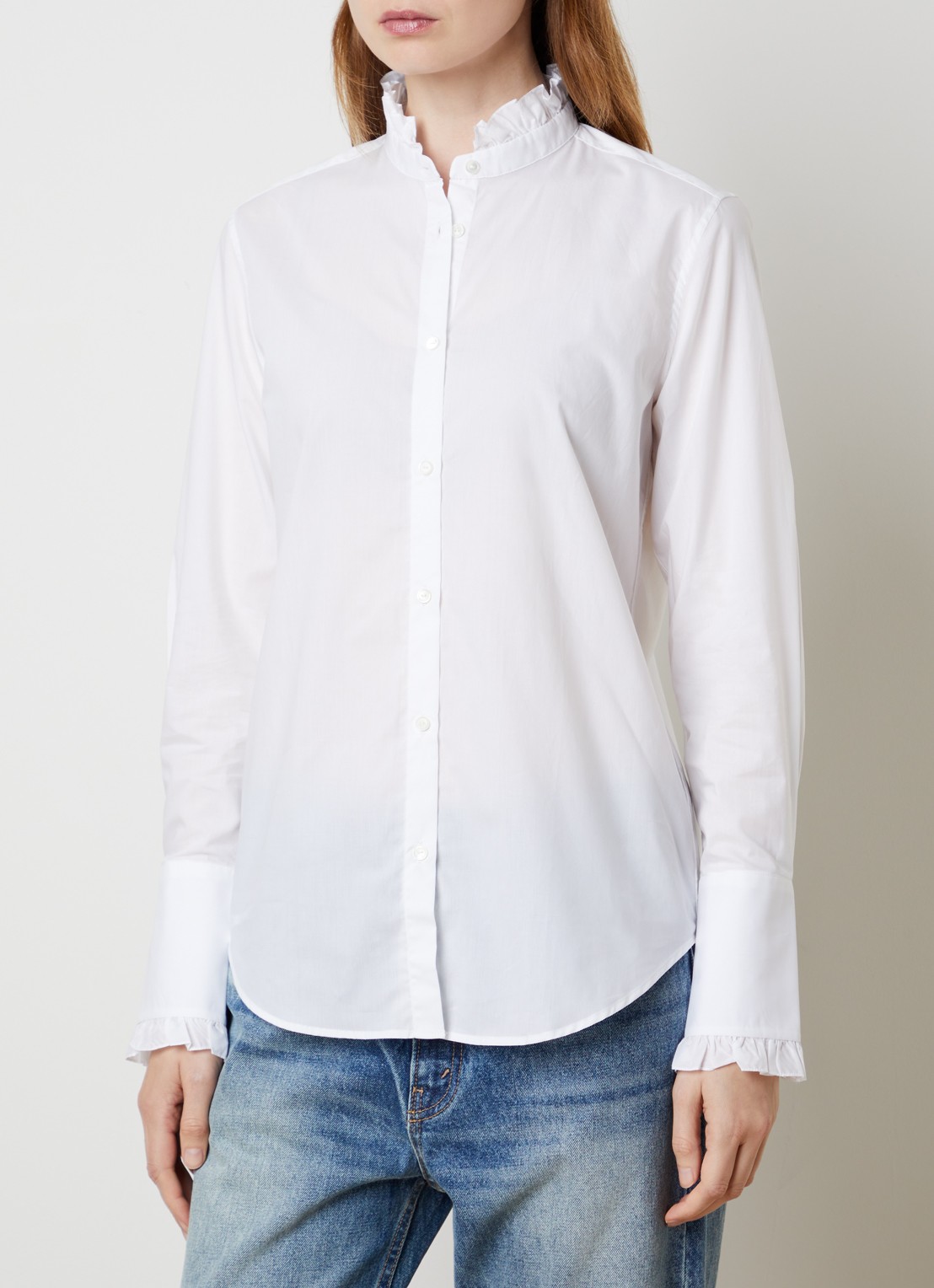Nili Lotan Elio blouse met opstaande kraag en ruches - detail 4 wit