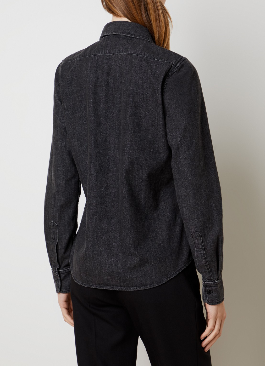 Nili Lotan Emilie blouse van denim met ruches - achterkant 3 zwart
