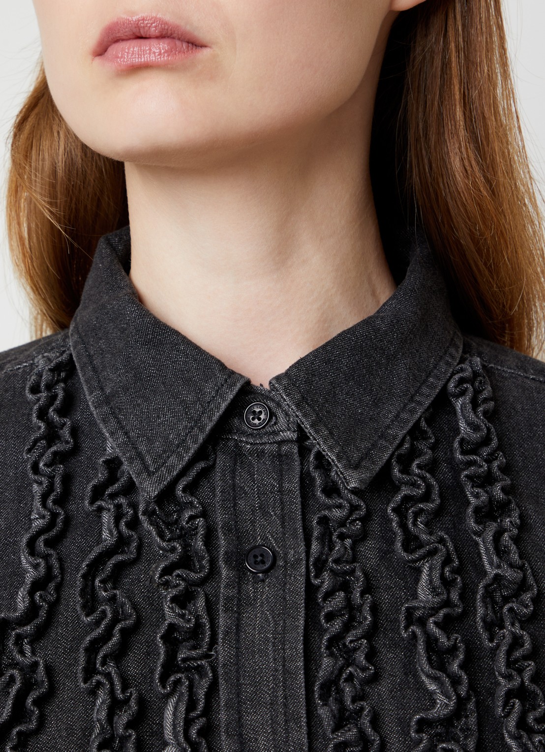 Nili Lotan Emilie blouse van denim met ruches - detail 2 zwart