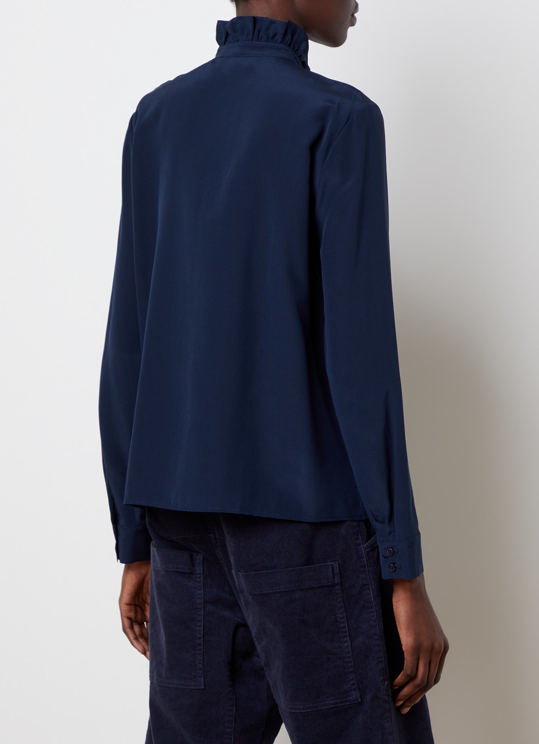 Nili Lotan Lily blouse met kraag en volant - achterkant 3 donkerblauw