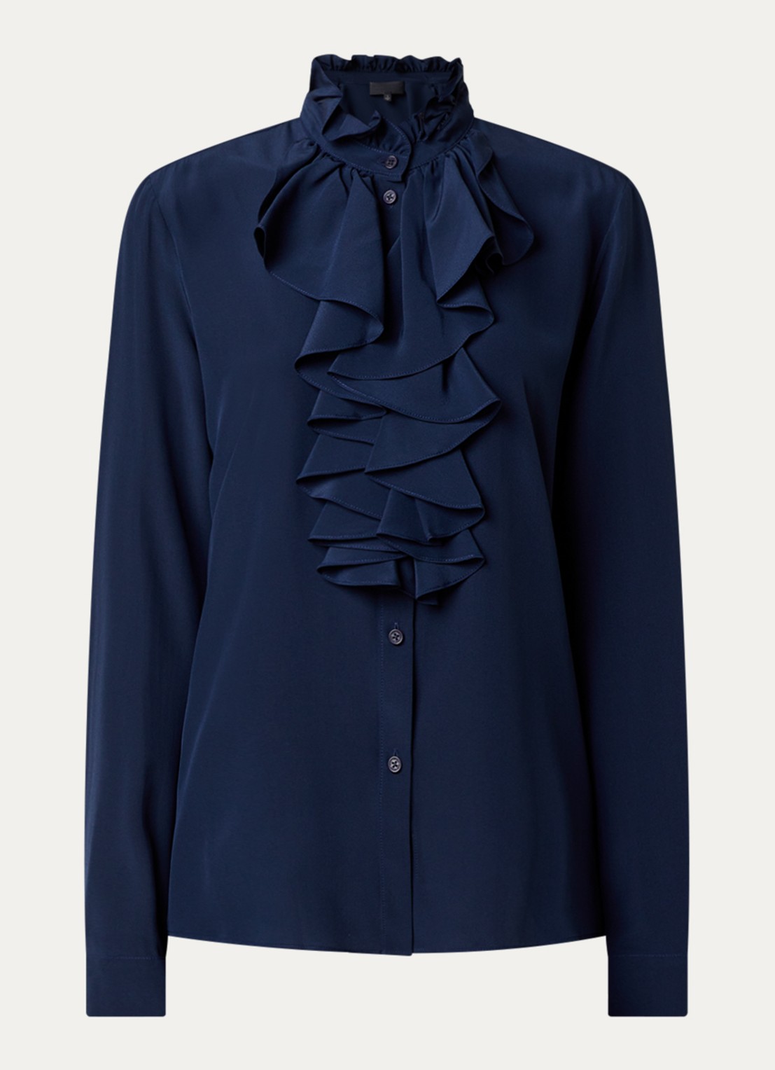 Nili Lotan Lily blouse met kraag en volant - voorkant 4 donkerblauw