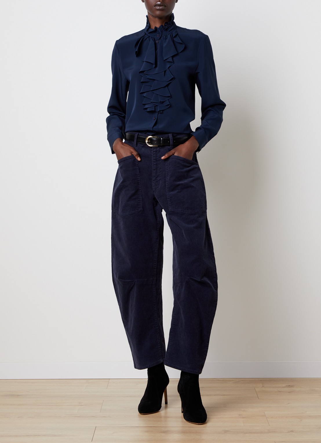Nili Lotan Lily blouse met kraag en volant - voorkant 5 donkerblauw