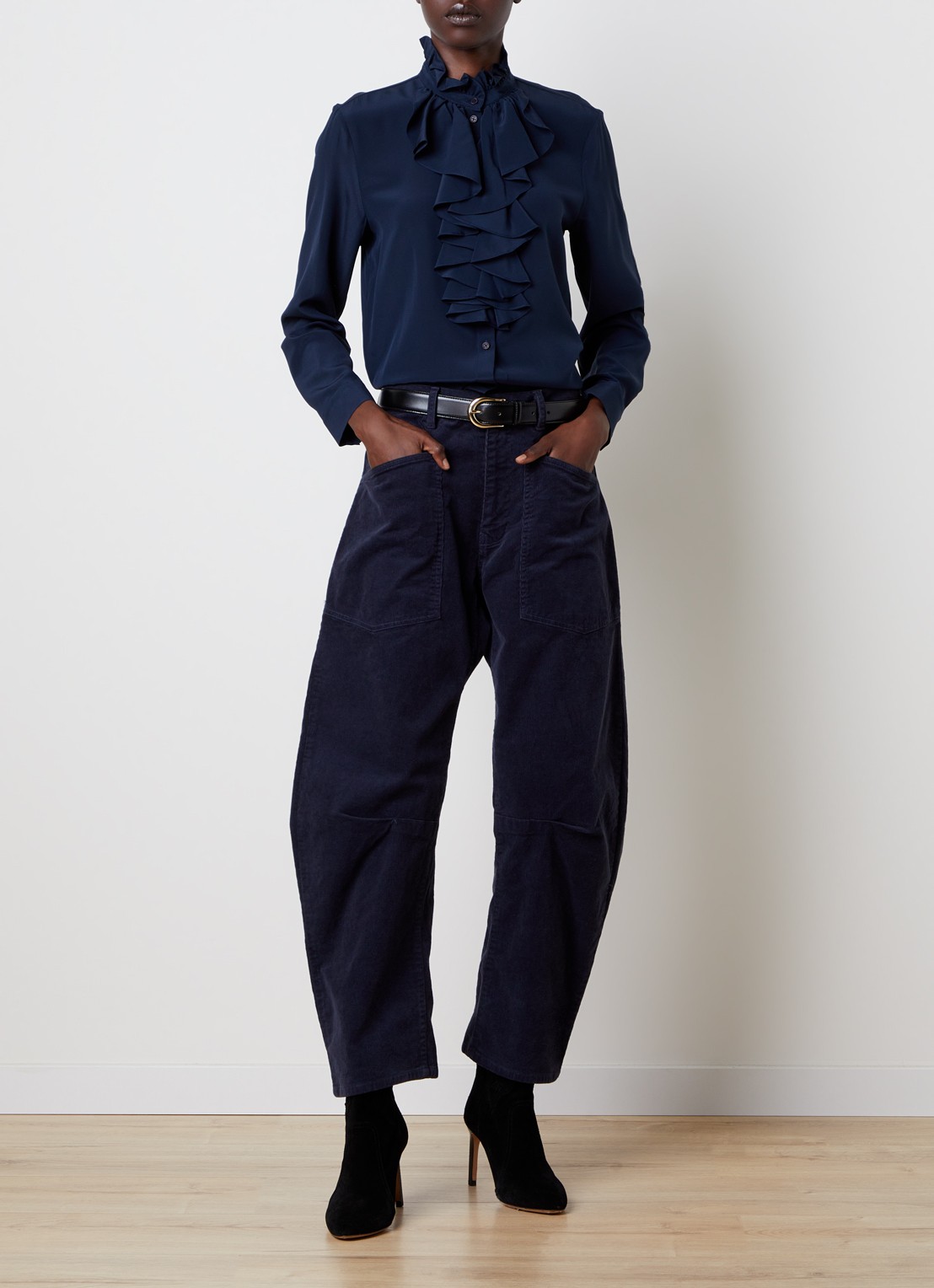 Nili Lotan Shon mid waist balloon fit broek met opgestikte zakken - voorkant 6 blauw