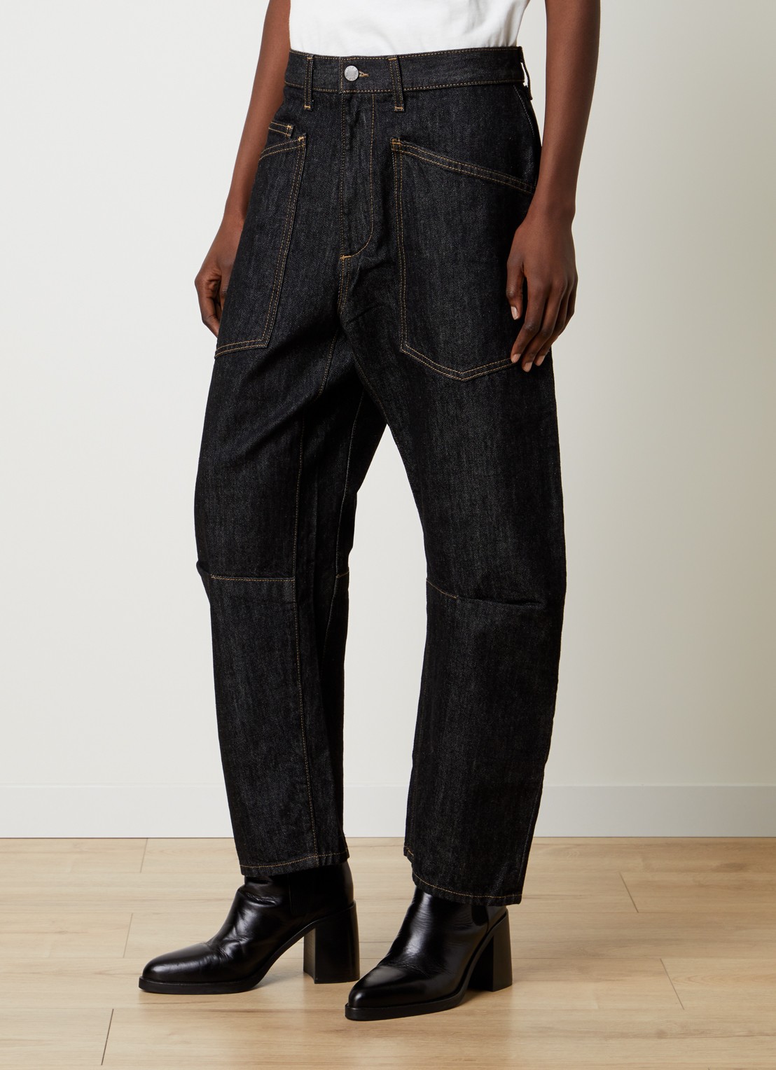 Nili Lotan Shon mid waist balloon jeans met medium wassing - detail 4 zwart