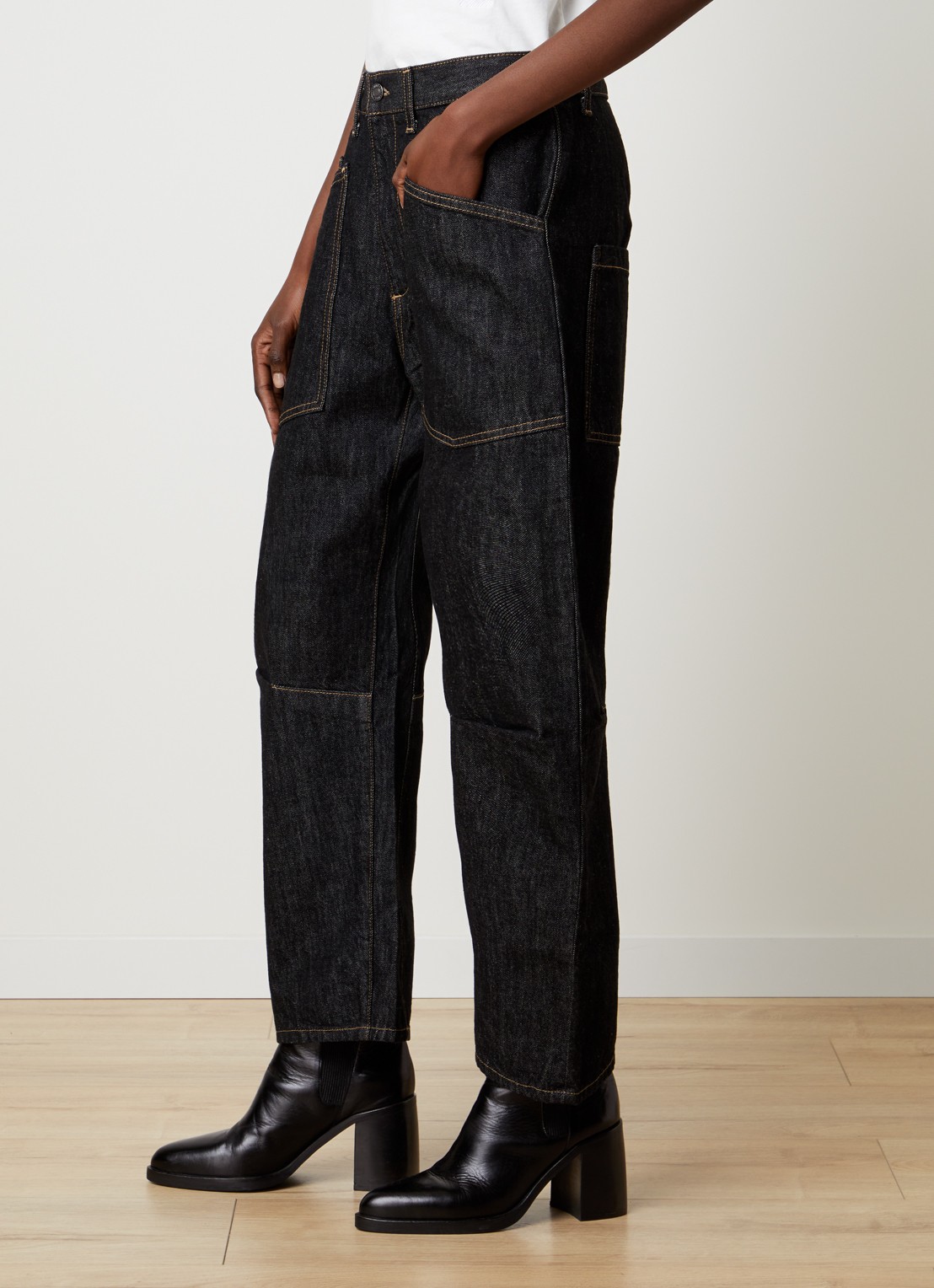 Nili Lotan Shon mid waist balloon jeans met medium wassing - detail 5 zwart