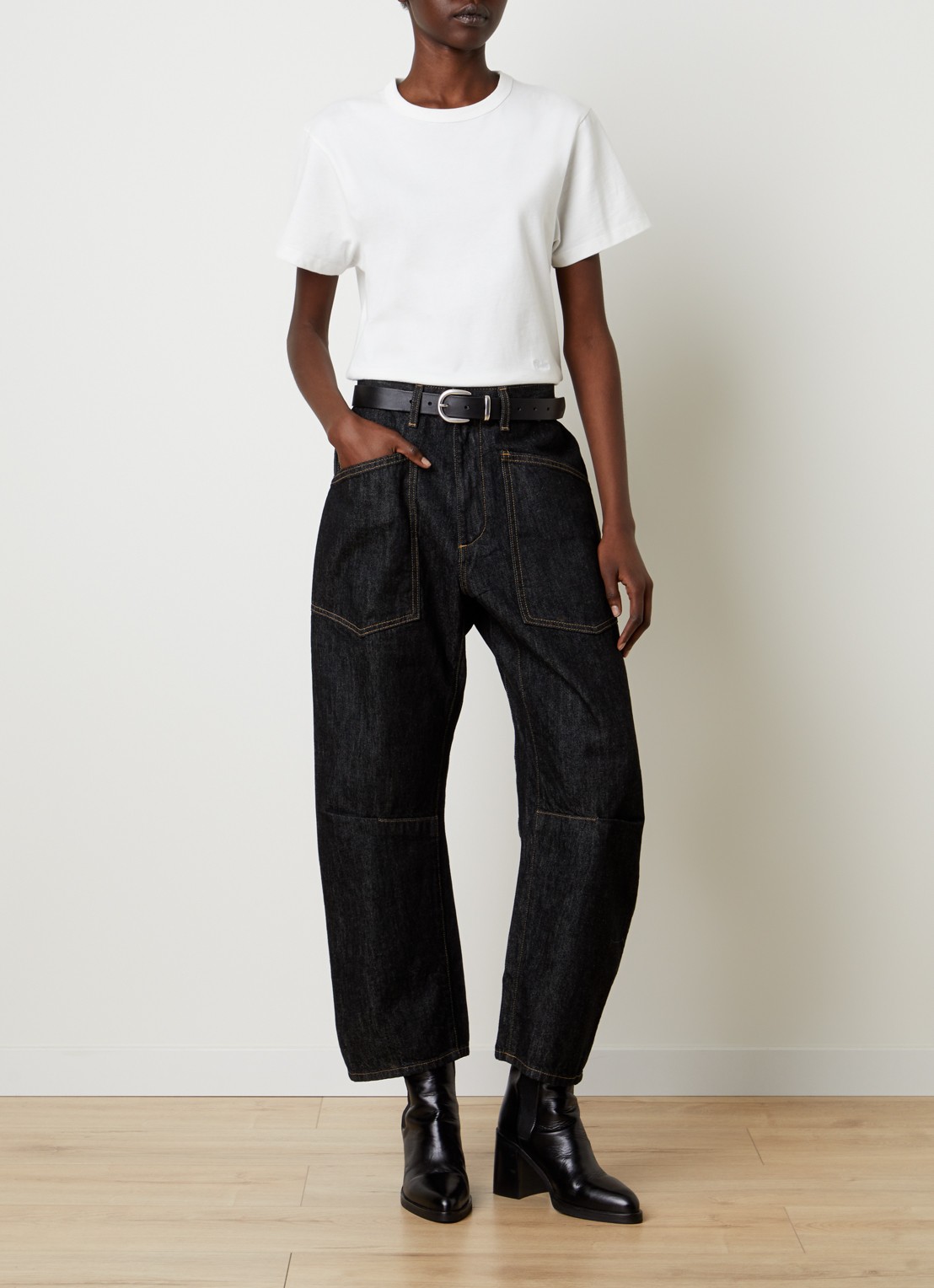 Nili Lotan Shon mid waist balloon jeans met medium wassing - voorkant 3 zwart