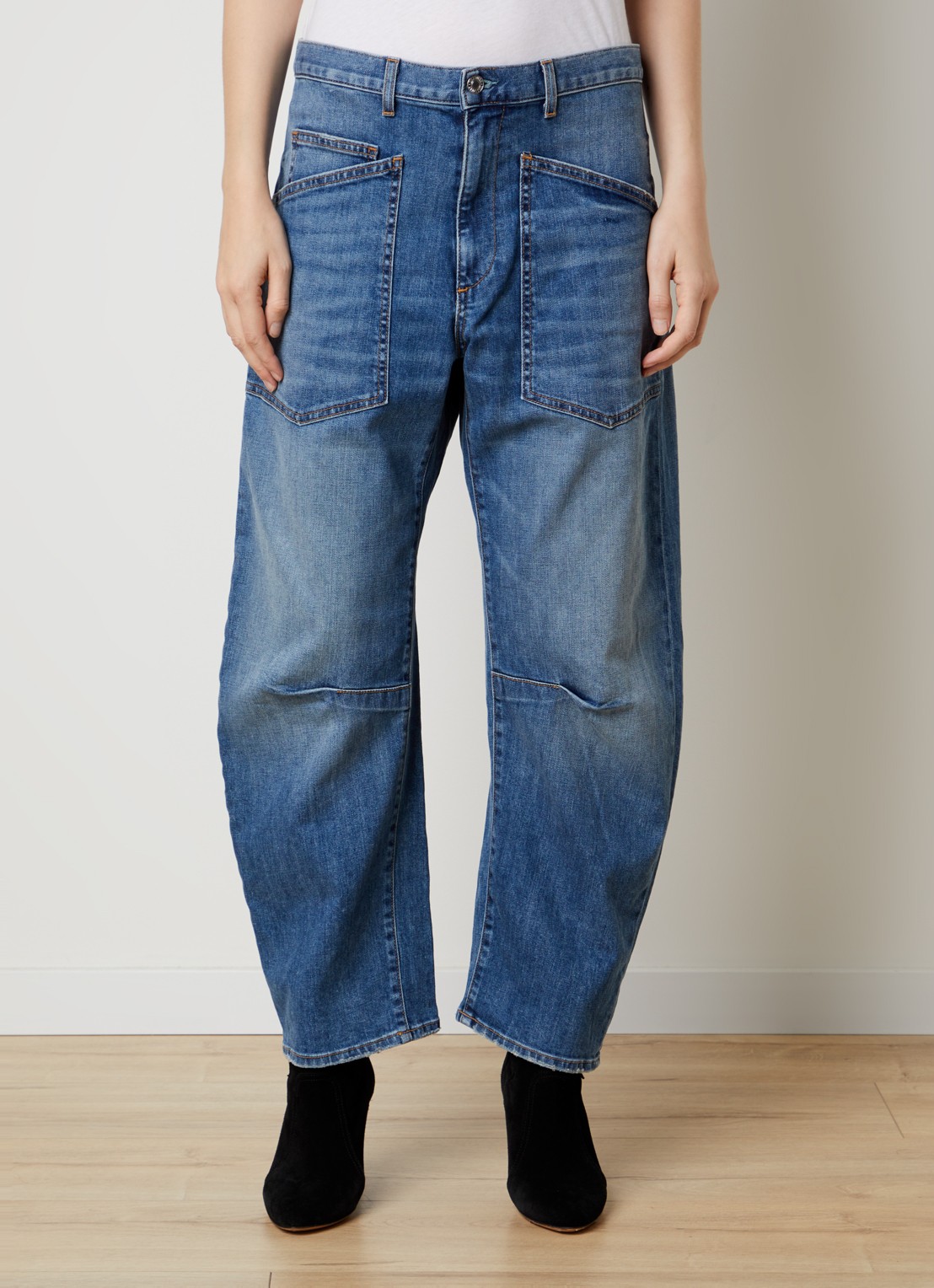 Nili Lotan Shon mid waist balloon jeans met medium wassing - detail 4 indigo