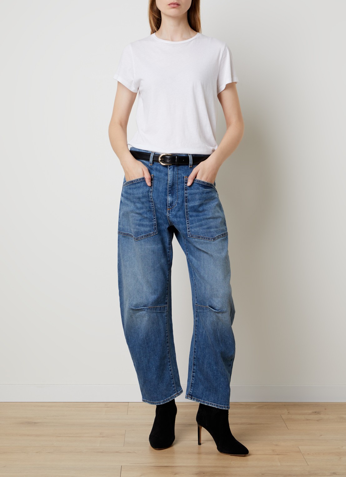 Nili Lotan Shon mid waist balloon jeans met medium wassing - voorkant 2 indigo