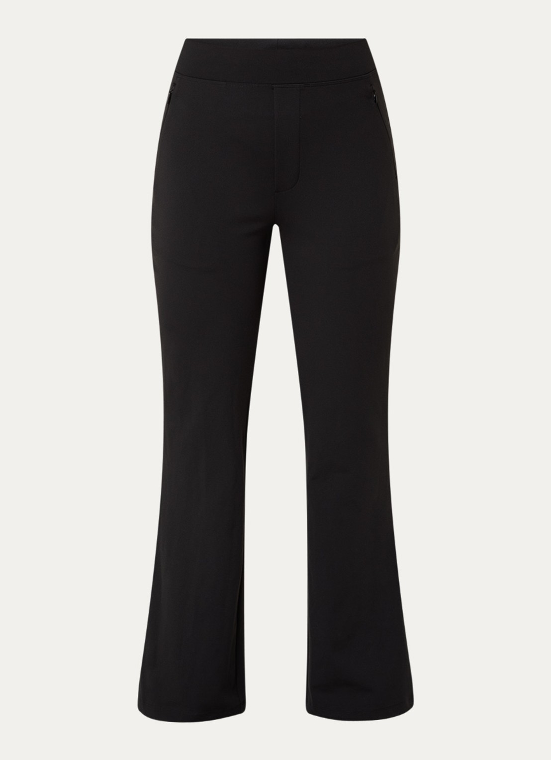 Ninepine Asana high waist bootcut fit broek met ritszakken - voorkant 2 zwart