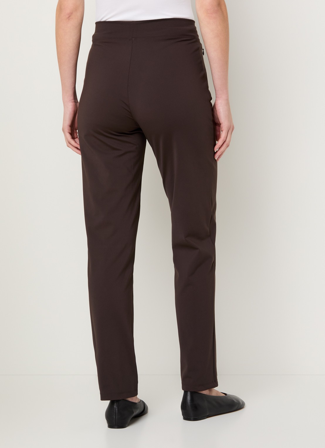 Ninepine Asana high waist slim fit broek met ritszakken - achterkant 4 donkerbruin