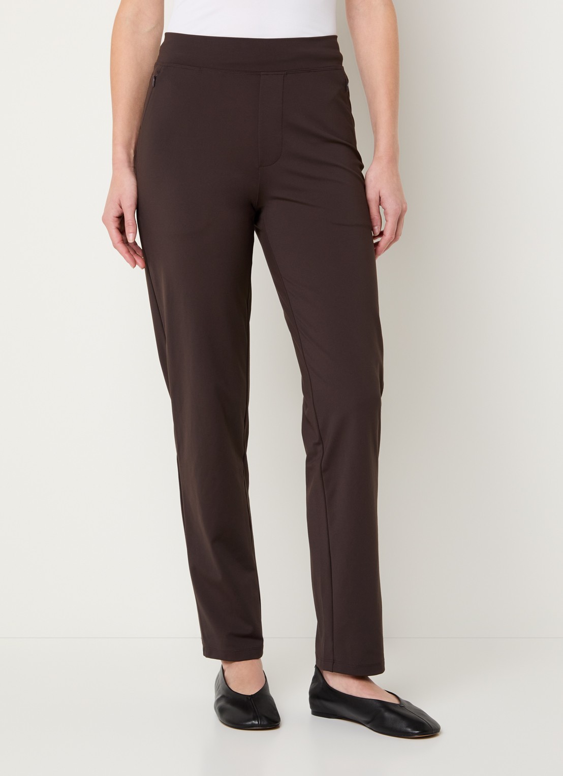 Ninepine Asana high waist slim fit broek met ritszakken - detail 3 donkerbruin