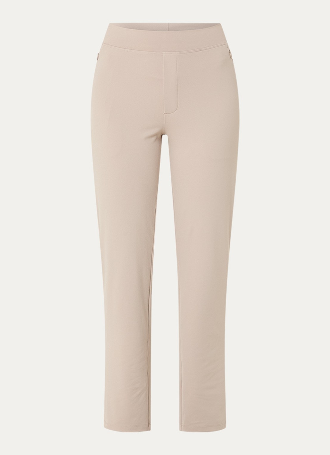 Ninepine Asana high waist slim fit broek met ritszakken - voorkant beige