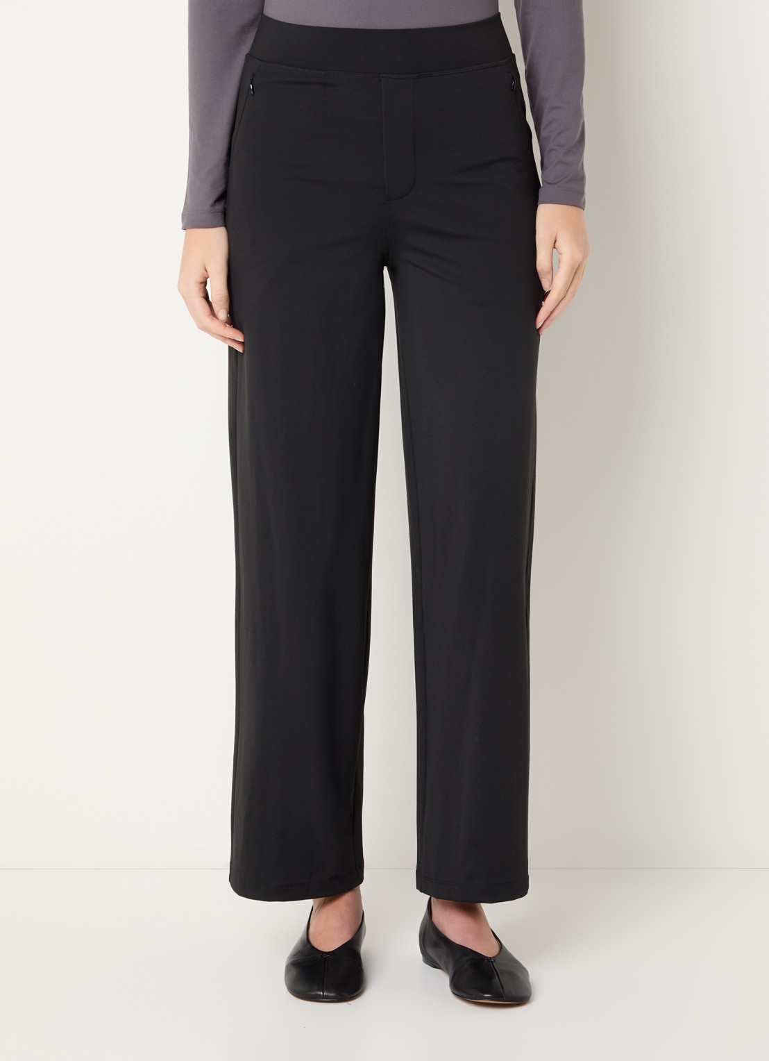 Ninepine Asana high waist straight fit broek met ritszakken - detail 4 zwart