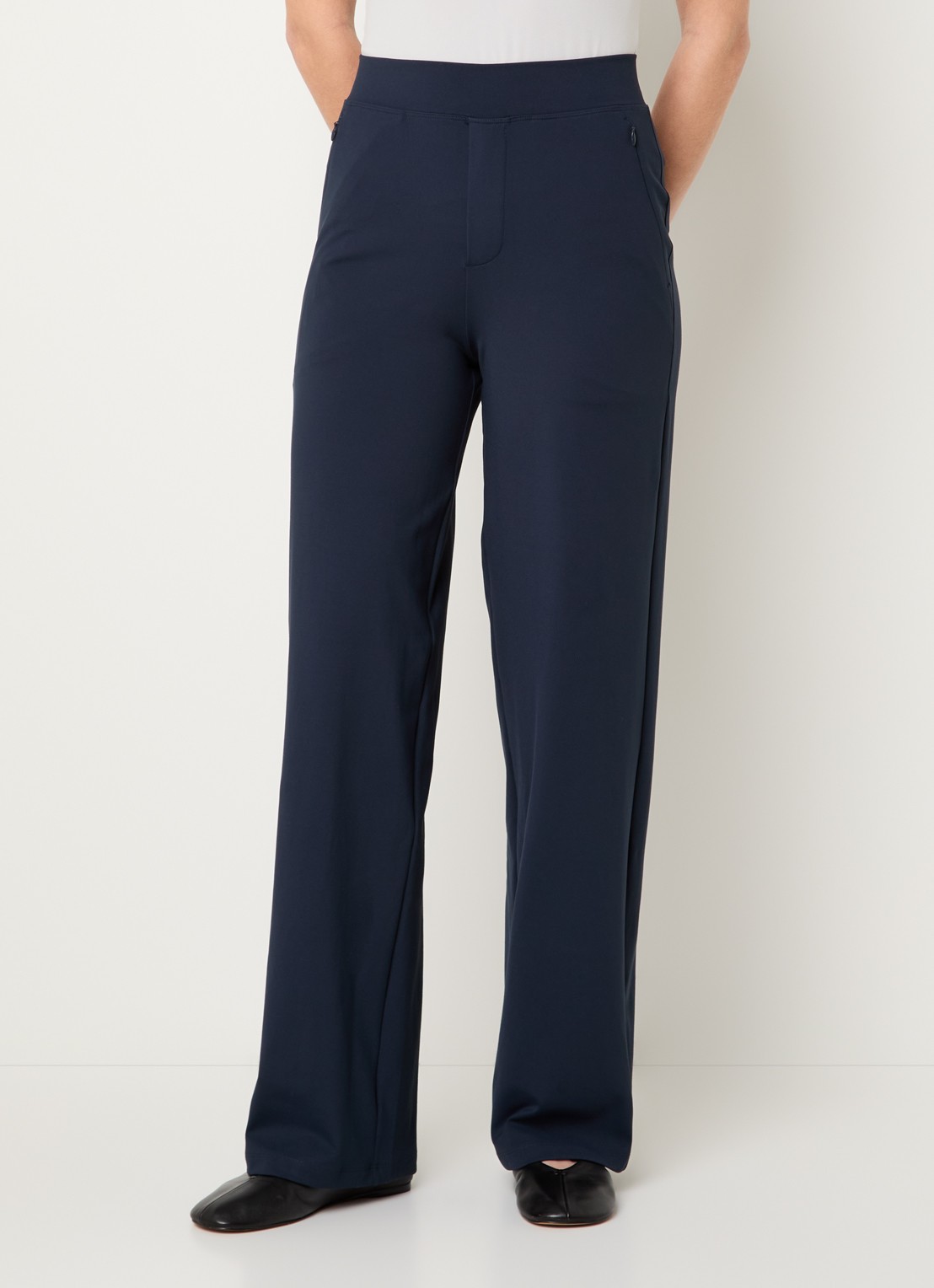 Ninepine Asana high waist straight fit broek met ritszakken - detail 6 donkerblauw
