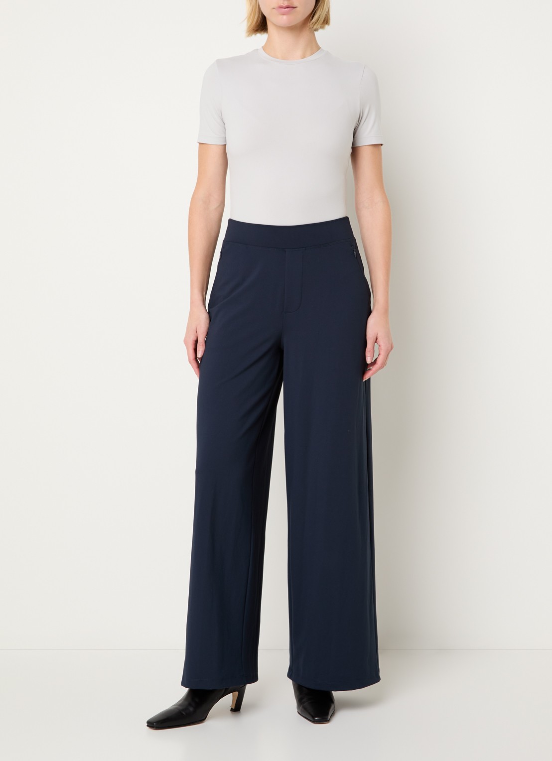 Ninepine Asana high waist wide fit broek met ritszakken - voorkant 4 donkerblauw