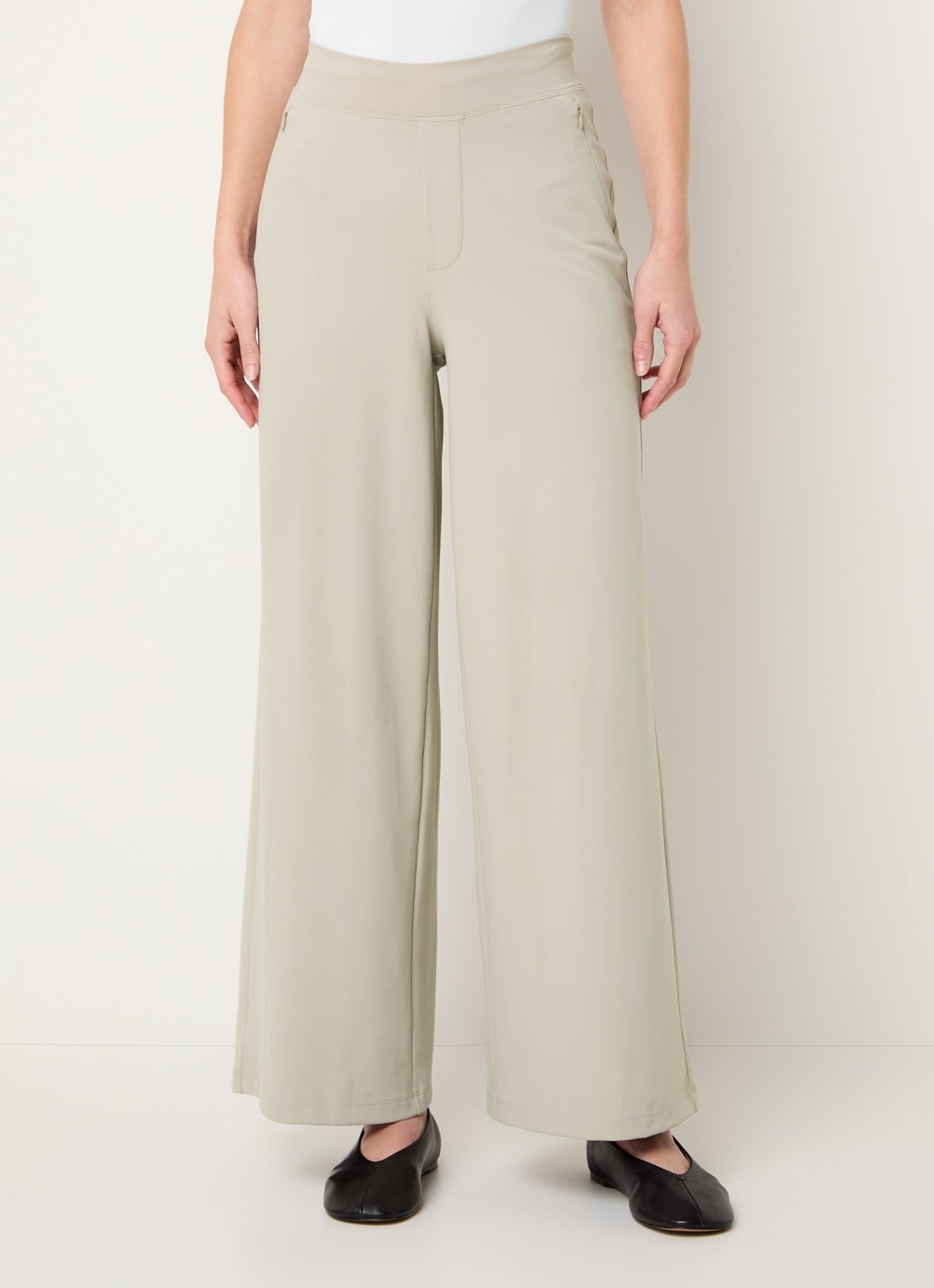 Ninepine Asana high waist wide fit broek met ritszakken - detail 2 beige