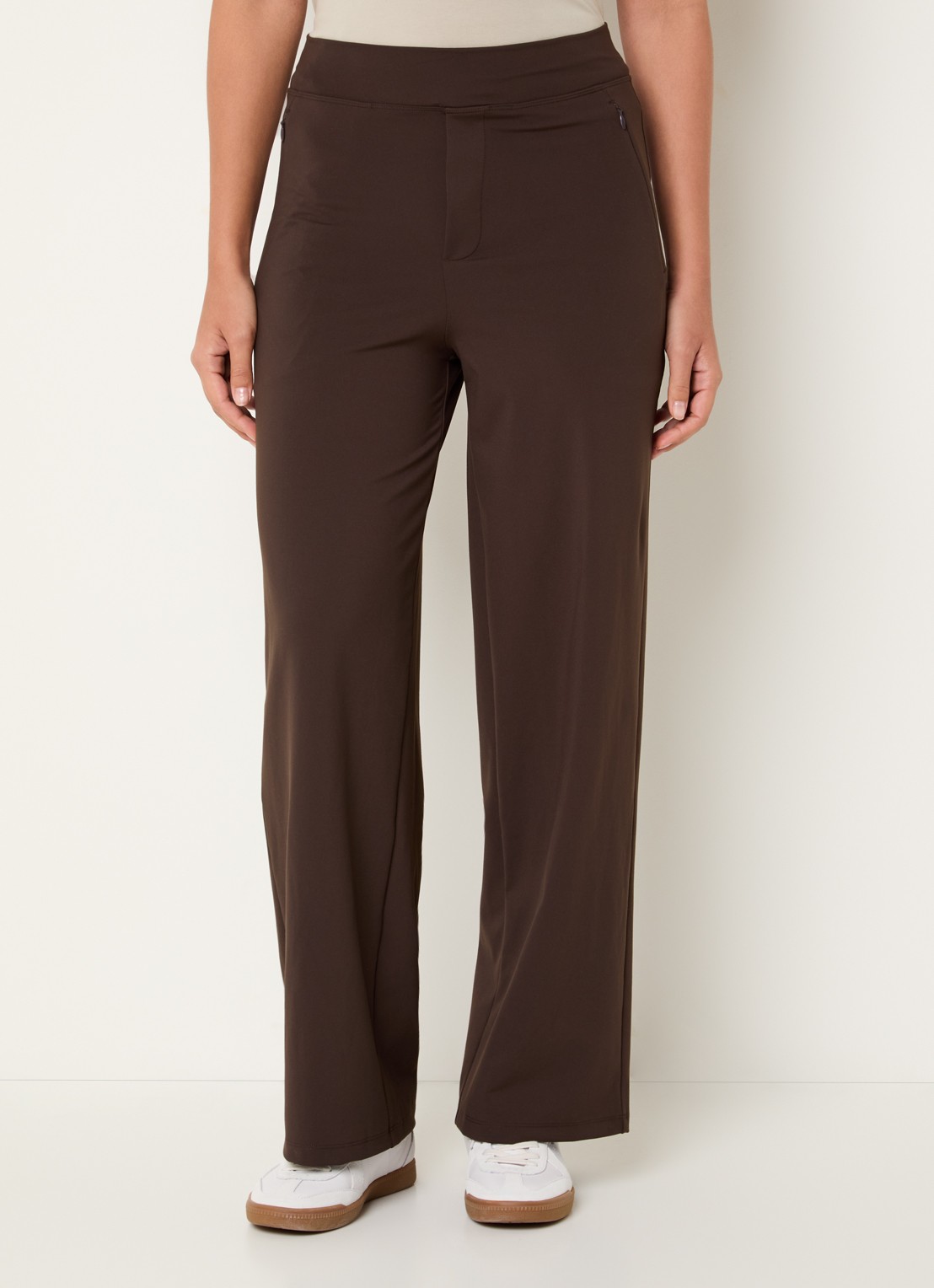 Ninepine Asana high waist wide fit pantalon met ritszakken - detail 3 donkerbruin