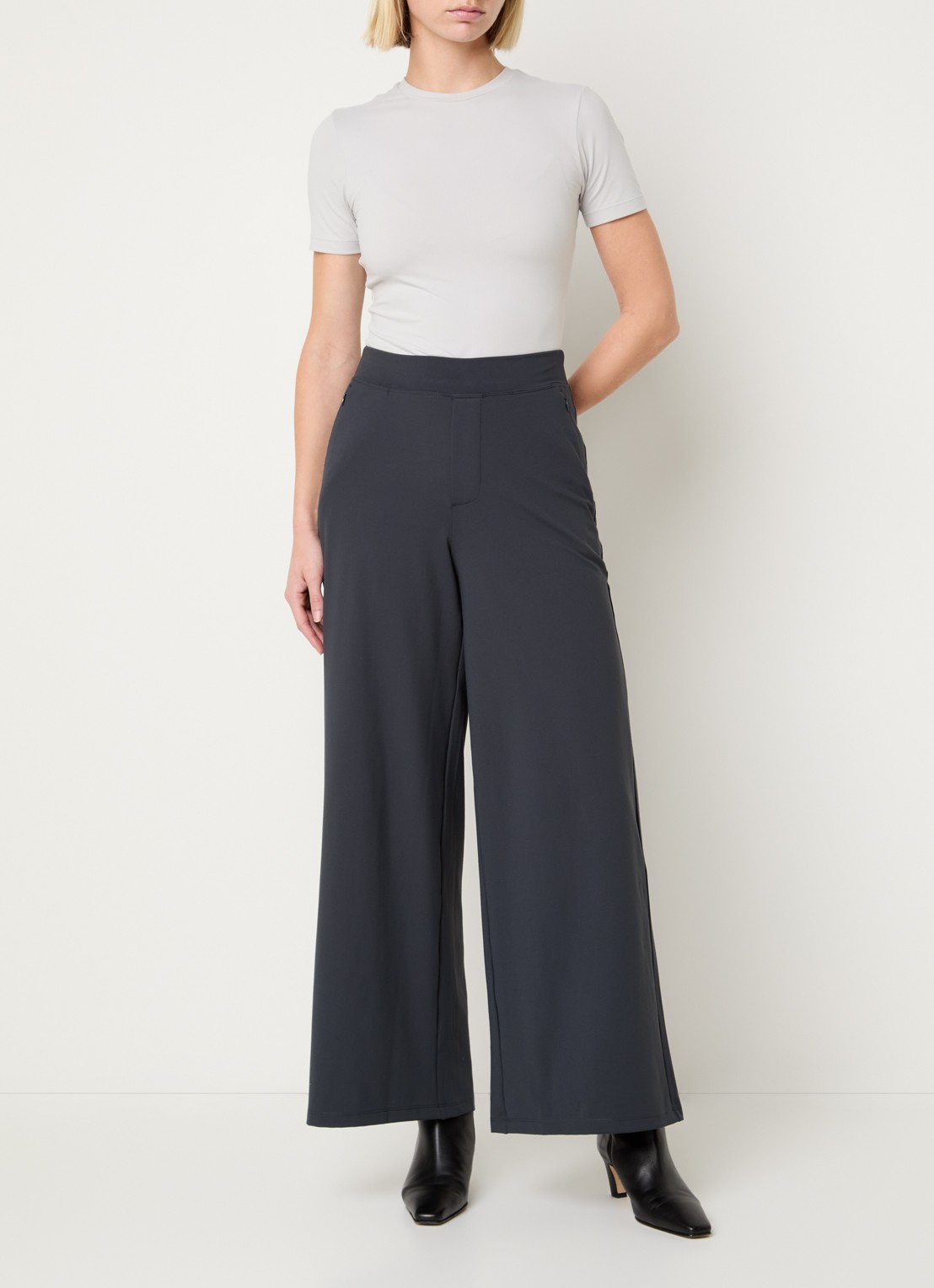 Ninepine Asana high waist wide fit pantalon - voorkant 2 donkergrijs