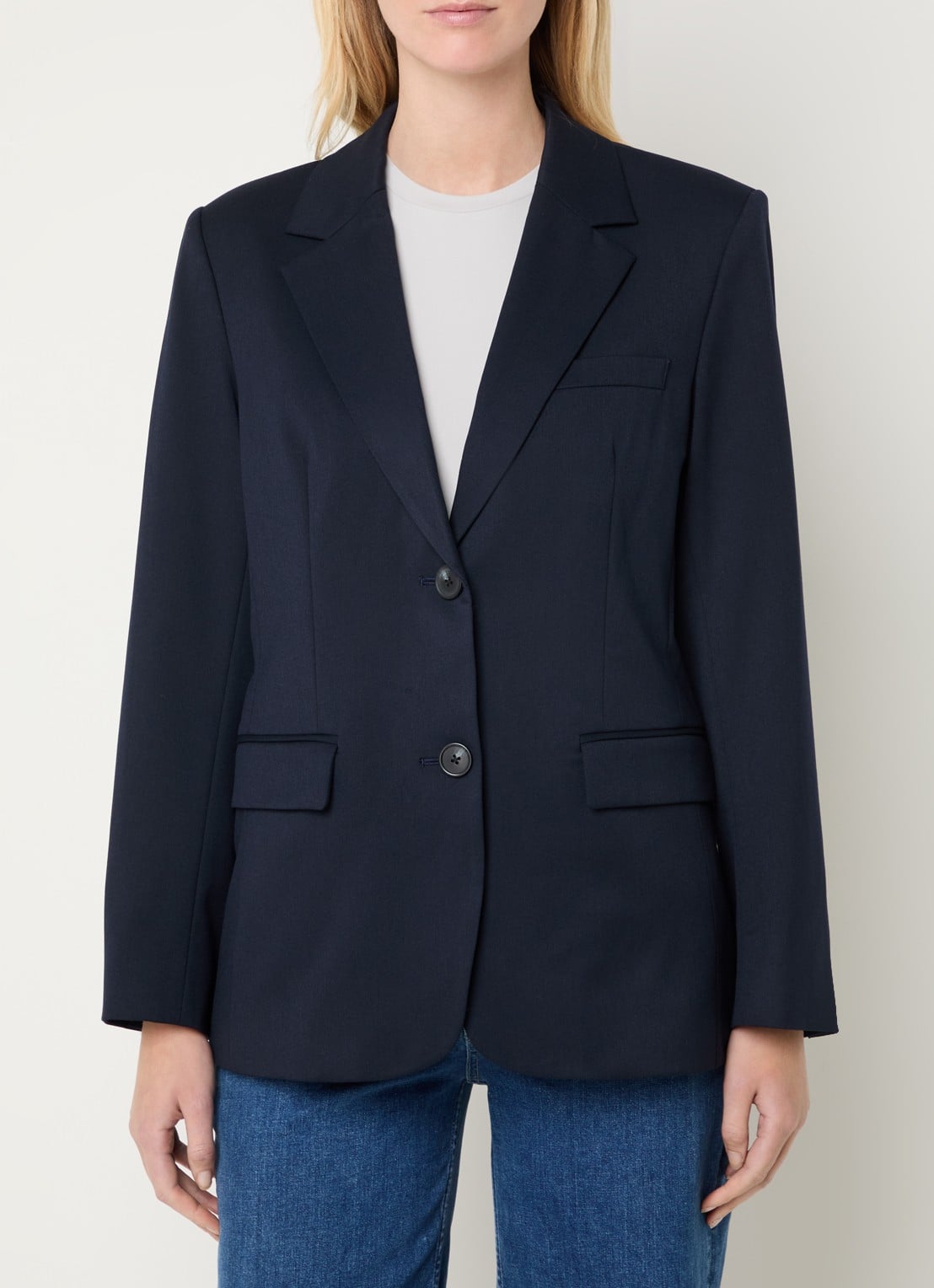 Ninepine Blazer met klepzakken en stretch - detail donkerblauw