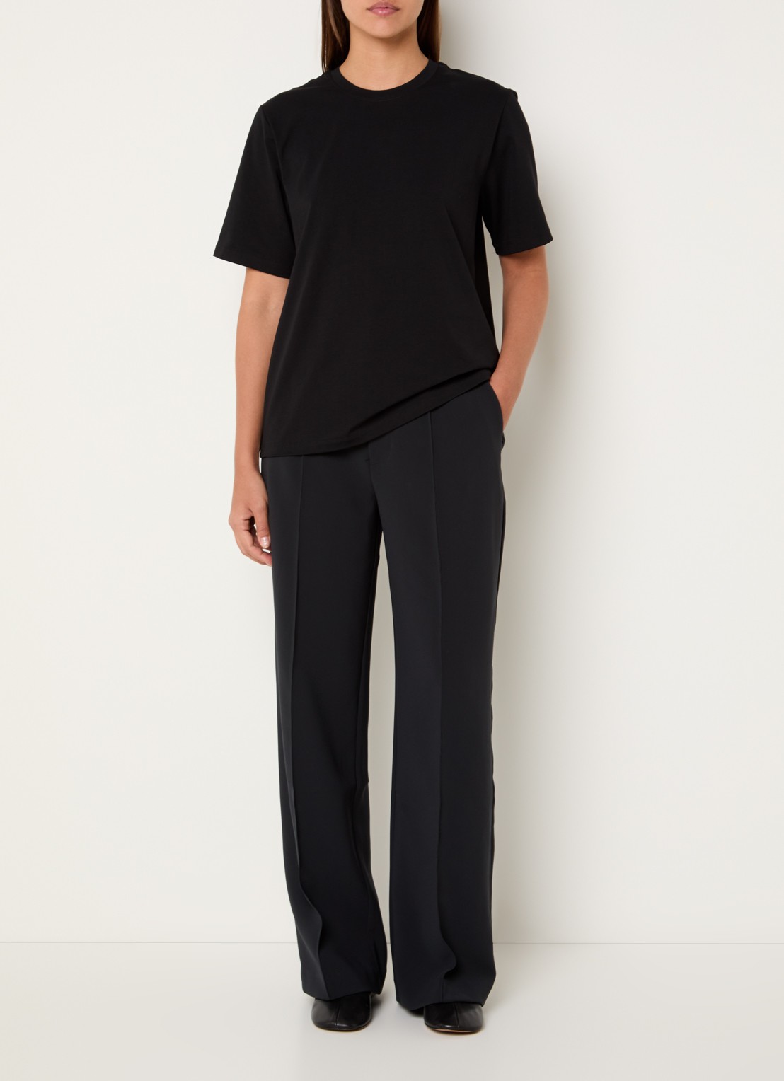 Ninepine Classic Pima T-shirt met ronde hals - voorkant 2 zwart